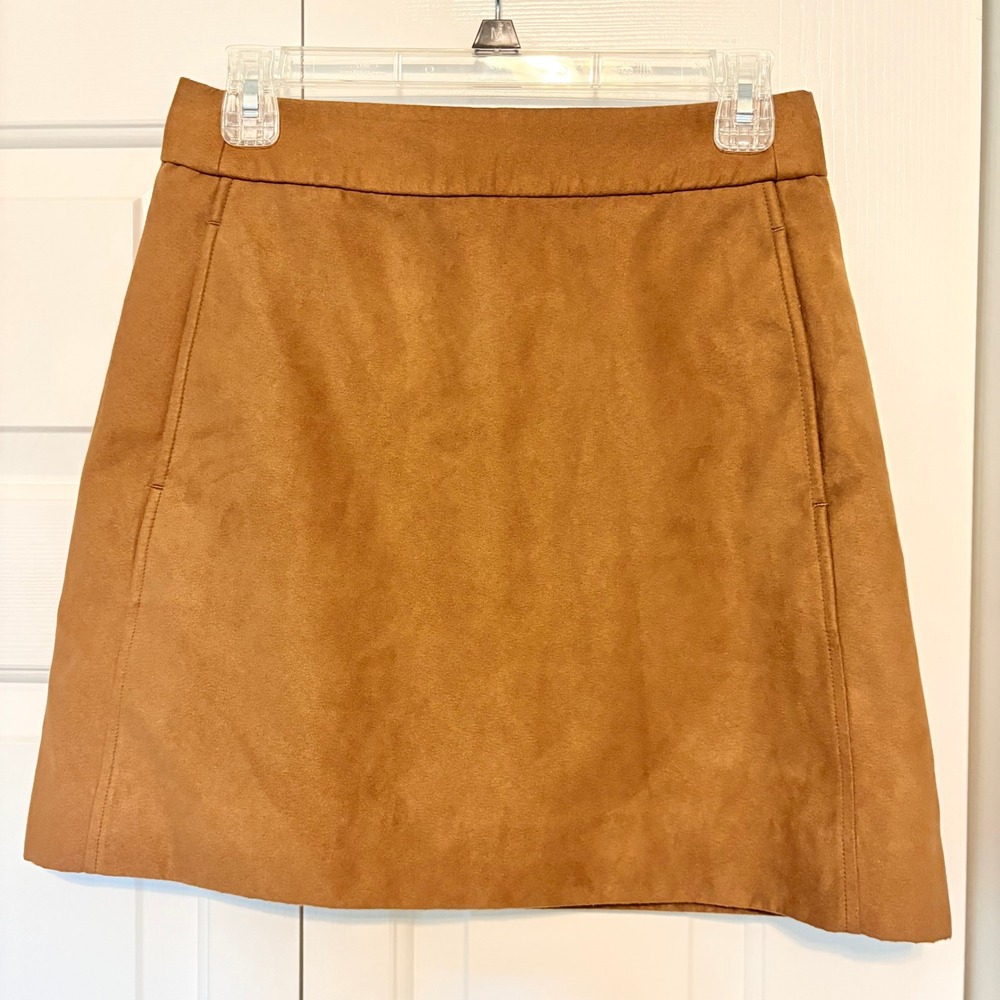 J.Crew Faux Suede Mini Skirt Camel Brown A-Line Size 2 BC808 FA23